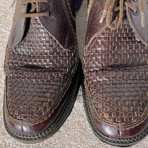 Vintage Brown Woven Leather Upper Lace Up Derby Shoes 12 - Picture 4 of 14